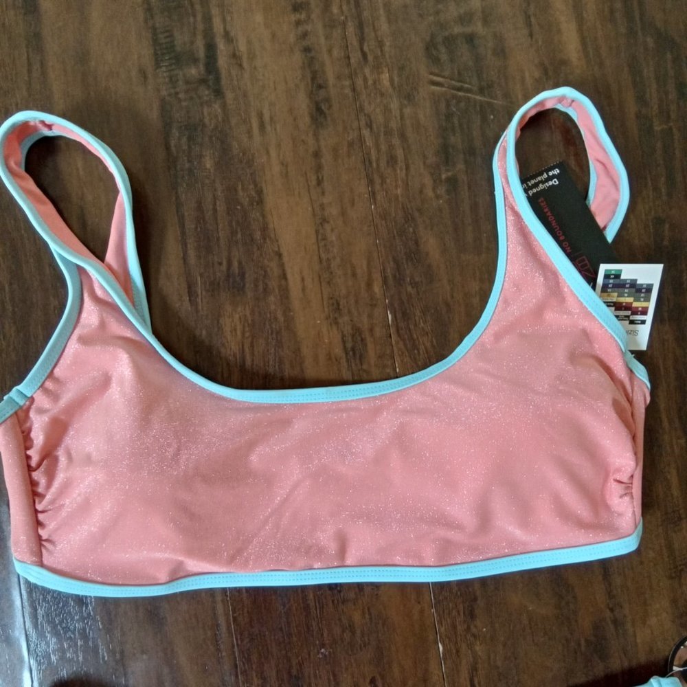 NWT No Boundaries Coral Metalic Sparkle Swim Top & Bottom Both Size XL - Picture 3 of 6